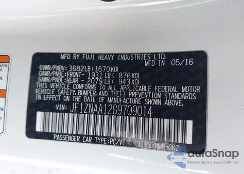 2016 Scion Fr-S из США, поврежденный, VIN JF1ZNAA12G9709014